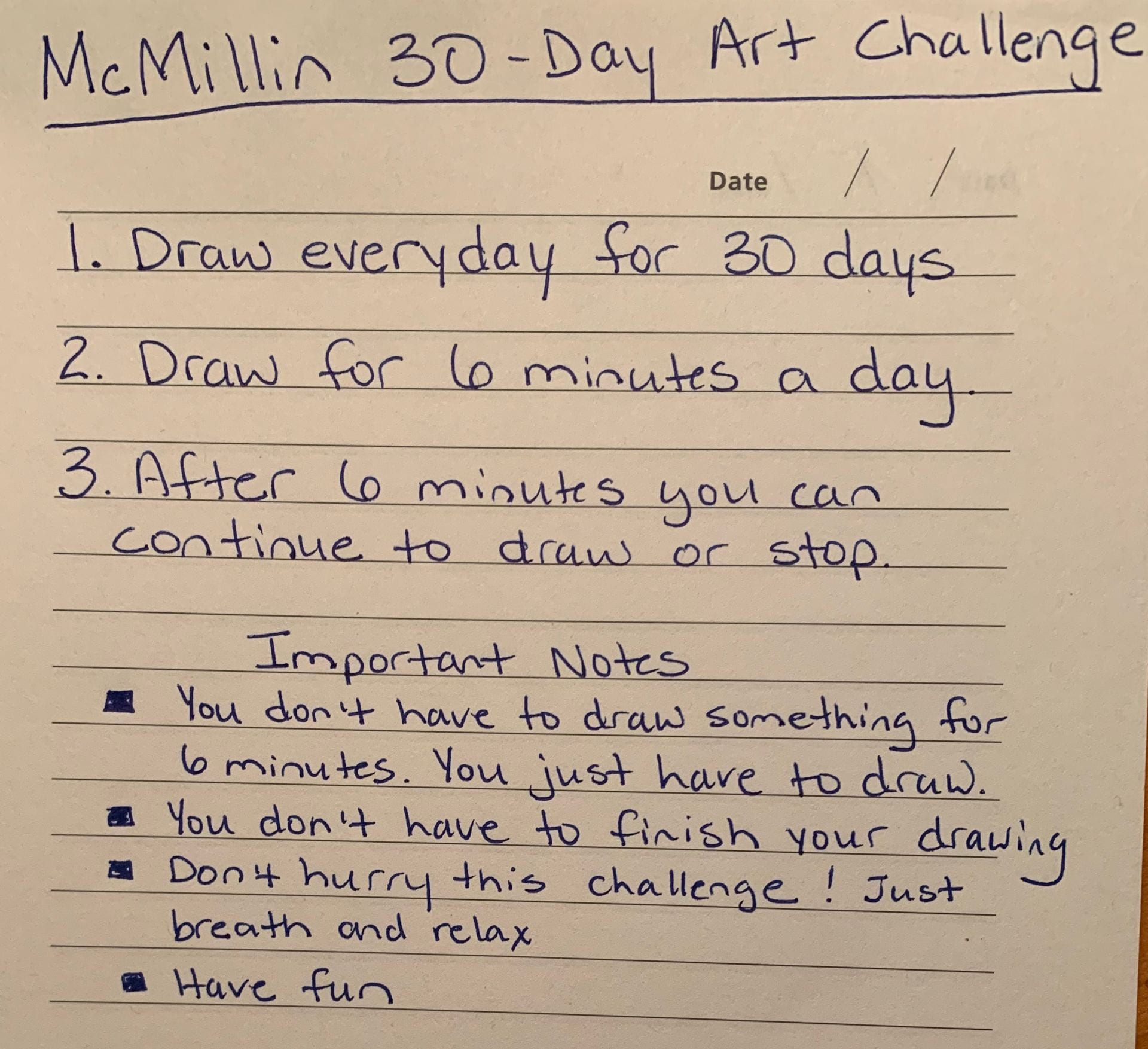 30 - day Art Challenge Reminders